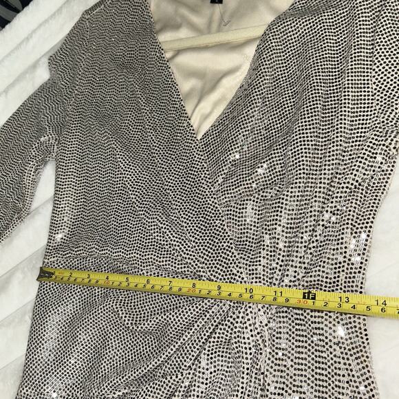 John Meyer JM Studio Dress Womens 8 Silver Sequin Party Cocktail Popover - Picture 11 of 16